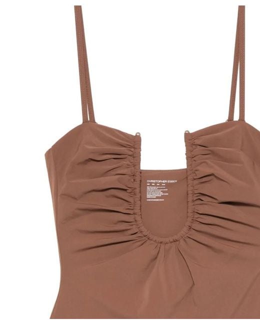 Christopher Esber Brown Arced Ruched Swimsuit