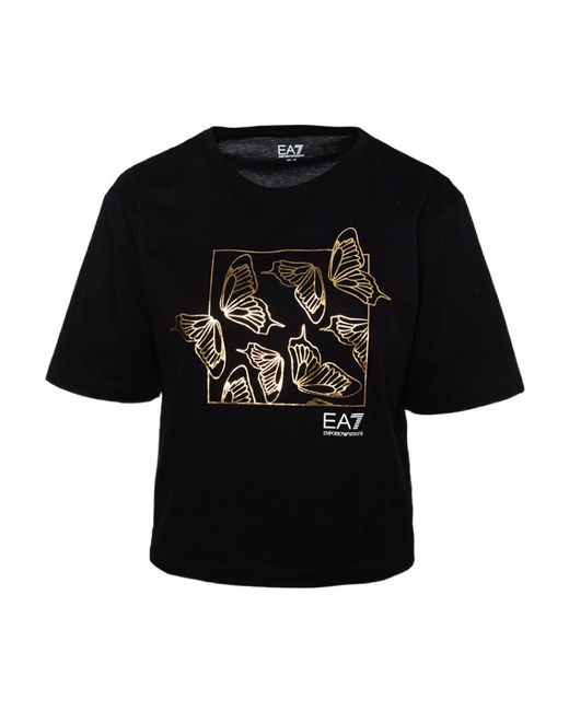 EA7 Black T-Shirt With Round Neck And Short Sleeves