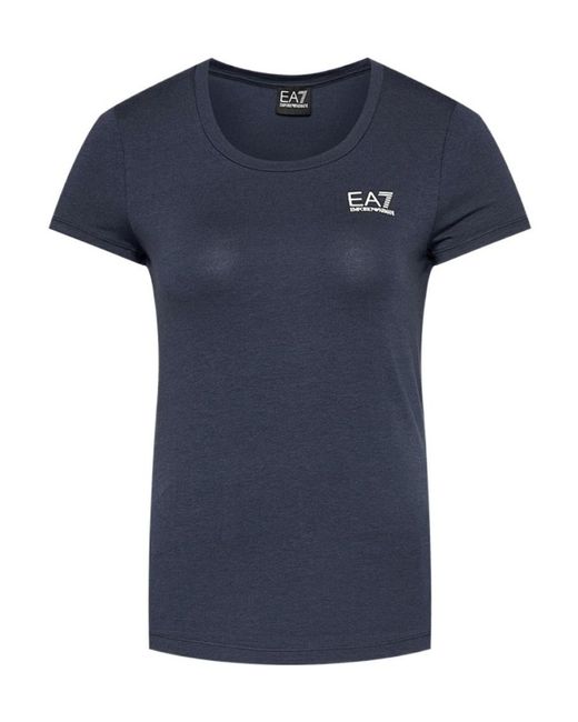 EA7 Blue T-Shirt With Round Neck And Short Sleeves