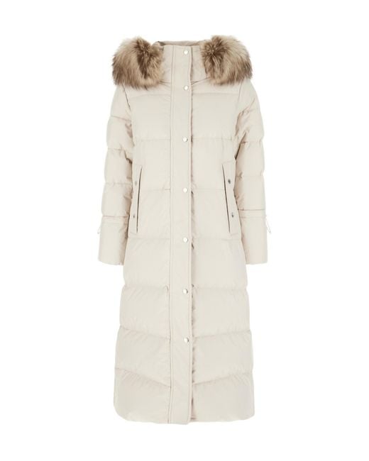 Moorer Natural Long Hooded Quilted Down Coat