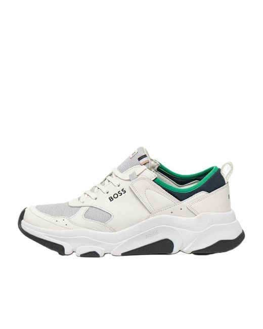Boss White Solid Color Sneakers for men