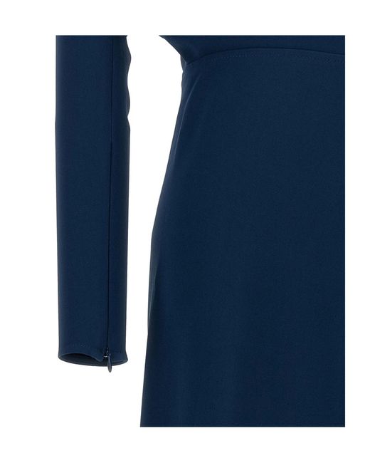Victoria Beckham Blue Cady Draped Crewneck Midi Dress