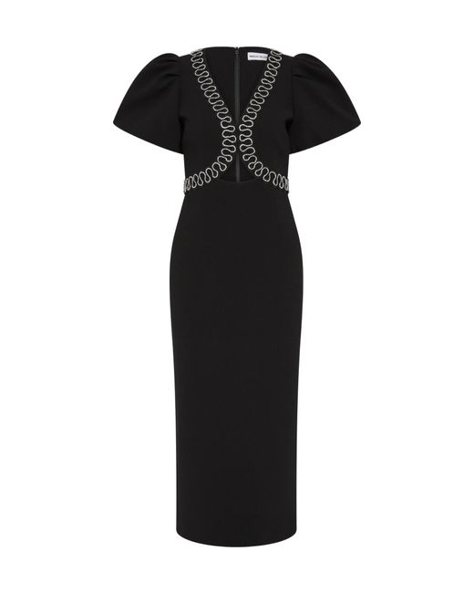 Rebecca Vallance Black Nyx Puff-Sleeve Midi Dress
