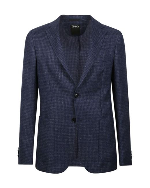Zegna Blue Tailored Two-Button Blazer for men