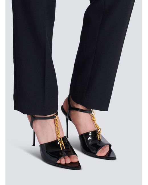 Balmain Black Sync Patent Leather Sandals With Heel