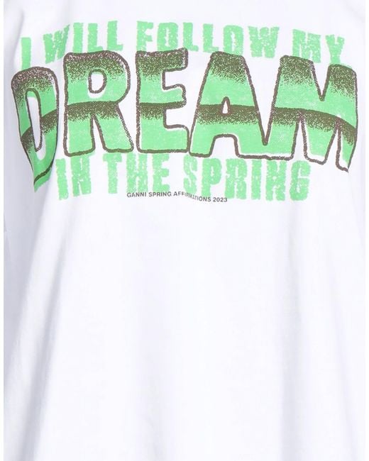 Ganni Green Solid Printed T-Shirt