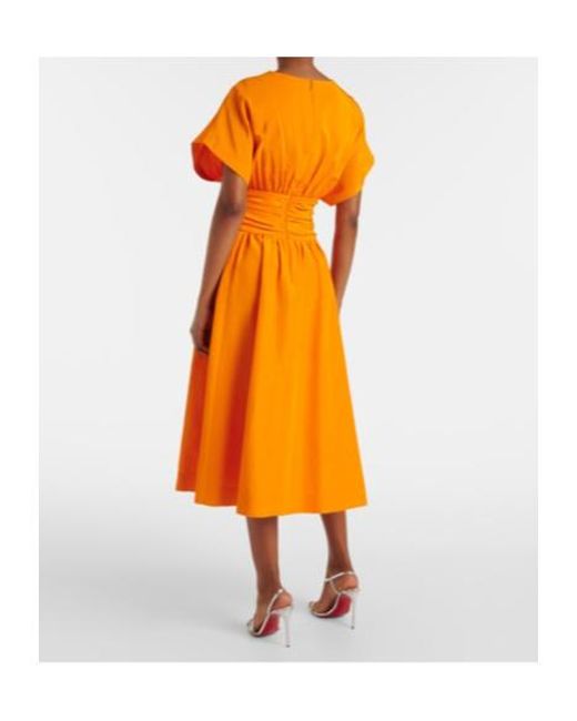 Carolina Herrera Yellow Gathered Cotton-Blend Cocktail Dress