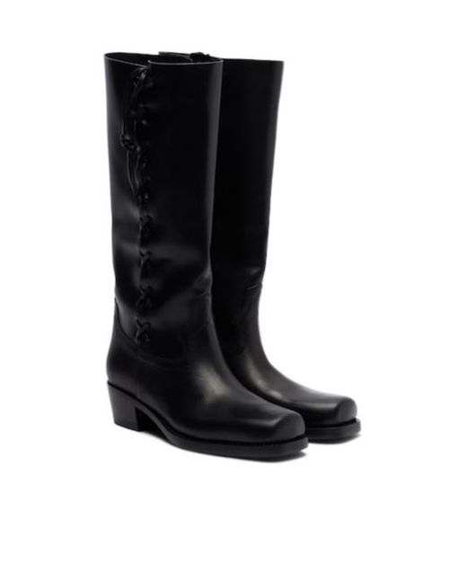 Paris Texas Black Square Toe Mid-Heel Long Boots