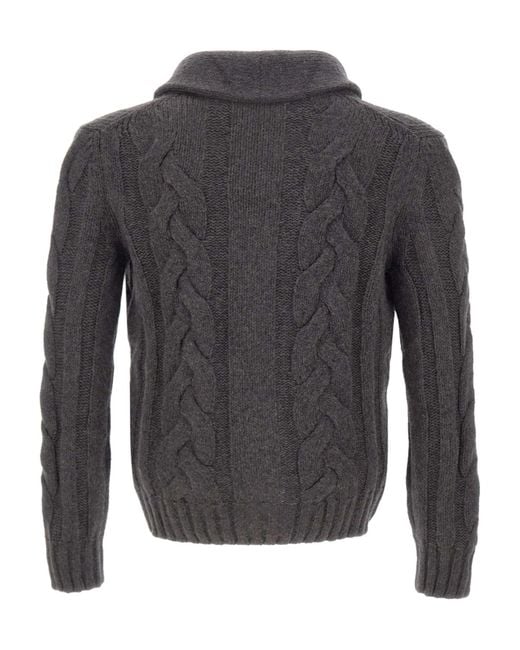 Gran Sasso Gray Cable Knit Shawl Collar Cardigan for men
