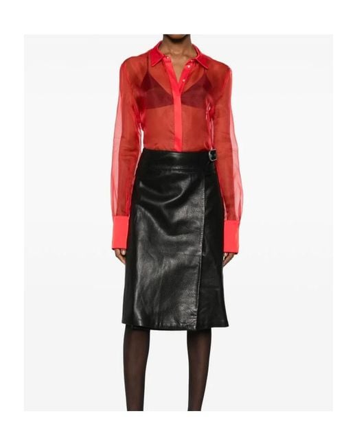 David Koma Red Semi-Sheer Panelled Shirt