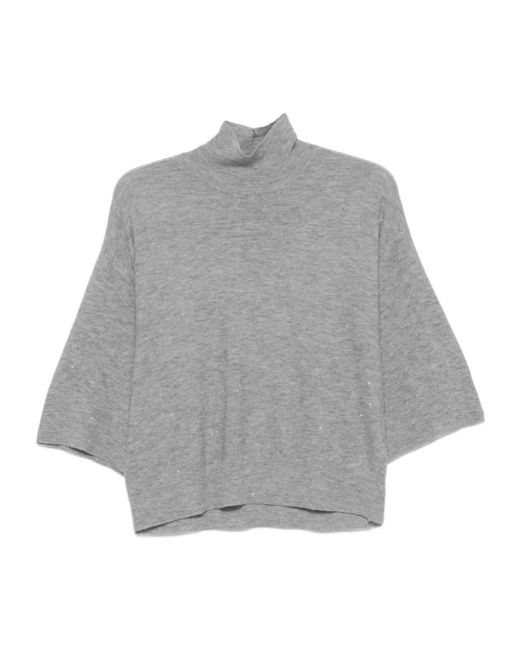 Fabiana Filippi Gray Sequin-Embellished High-Neck Sweater