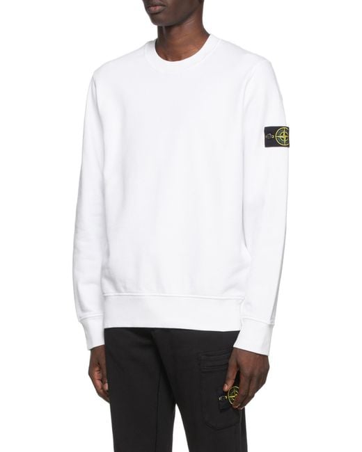 Stone Island White Compass Patch Crewneck Sweatshirt for men