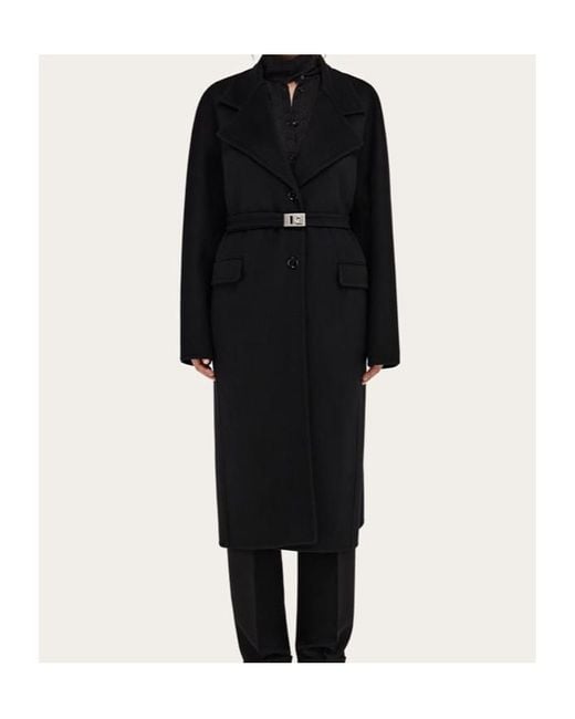 Ferragamo Black Ferragamo Single-Breasted Belted Coat