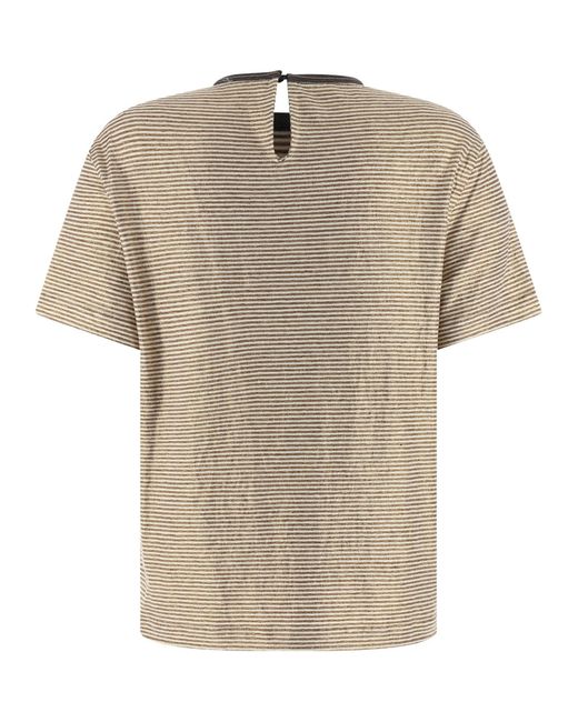 Brunello Cucinelli Natural Shiny Collar Detail T-Shirt