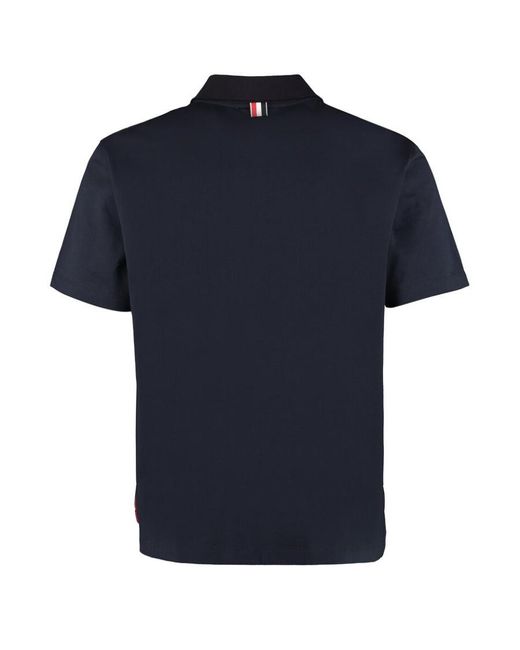 Thom Browne Blue Logo Patch Polo Shirt for men