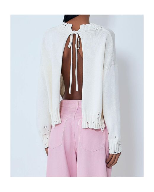 Marni Multicolor Distressed Knitted Slef-Tied Crewneck Jumper