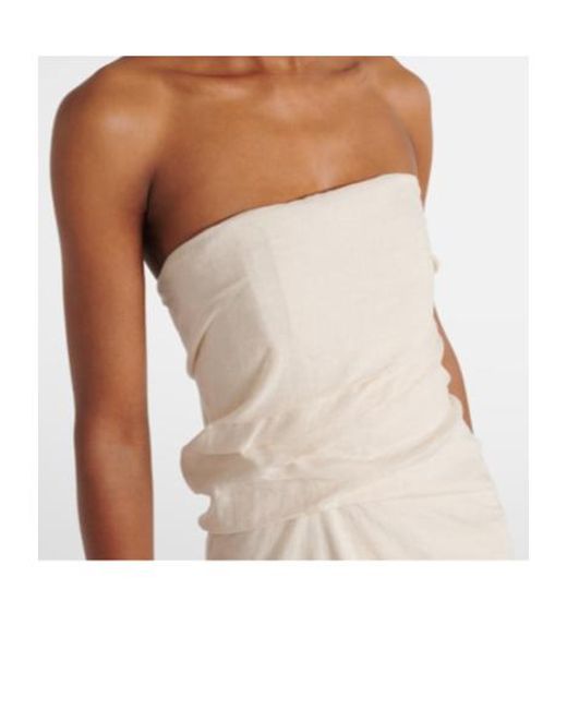 Staud White Caravaggio Draped Linen Maxi Dress