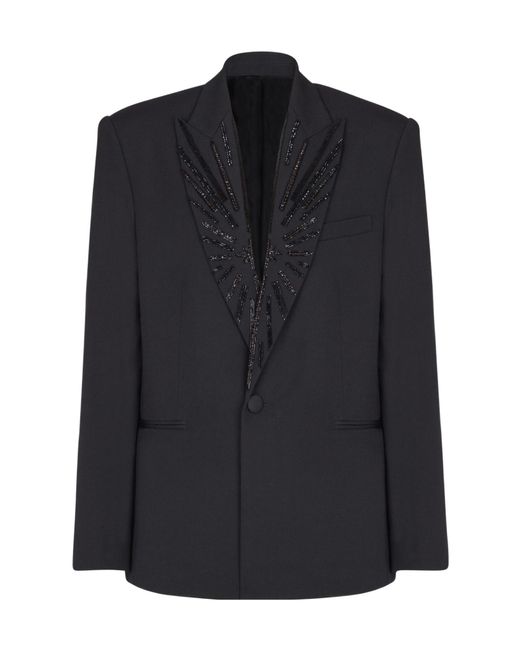 Balmain Black Crystal-Embellished Single-Breasted Blazer for men