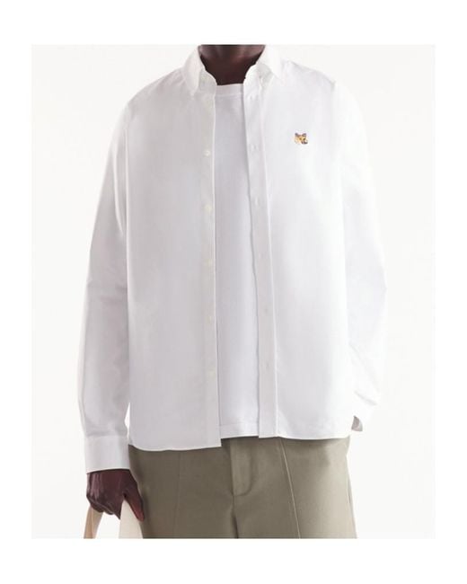 Maison Kitsuné White Maison Kitsuné Fox Head Embroidered Long-Sleeved Shirt for men