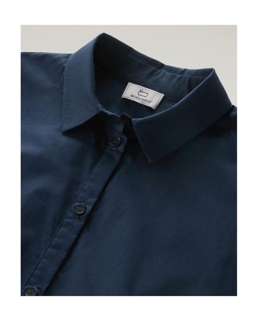 Woolrich Blue Tied-Waist Short-Sleeved Shirt Dress