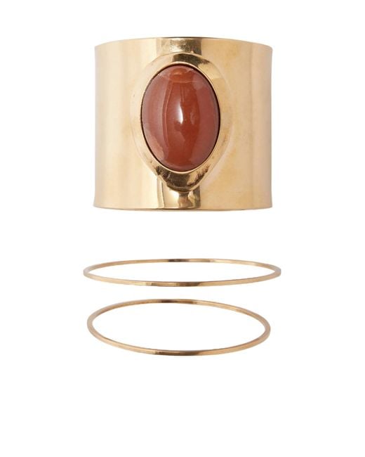 Ermanno Scervino White Rigid Band Bracelet With Semi-Precious Brick-Colored Hard Stone Cabouchon