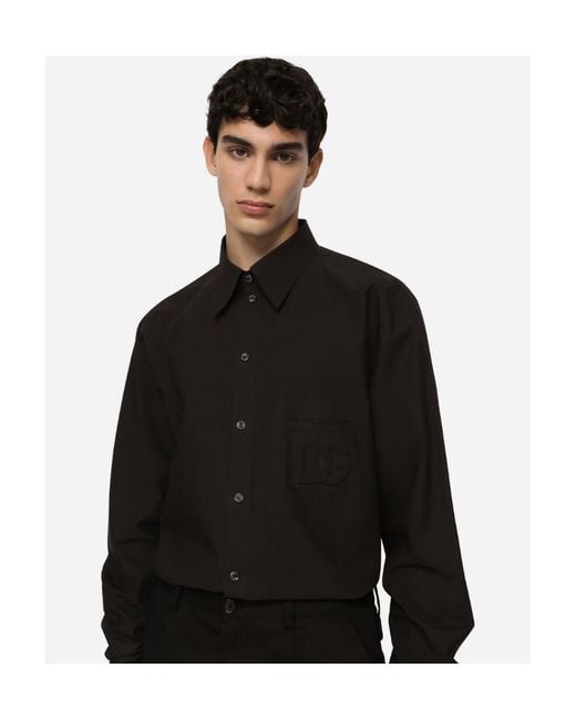 Dolce & Gabbana Black Dg Logo Embossed Long-Sleeved Shirt for men