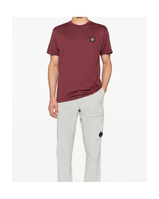 Stone Island Red Logo Patch Crewneck T-Shirt for men