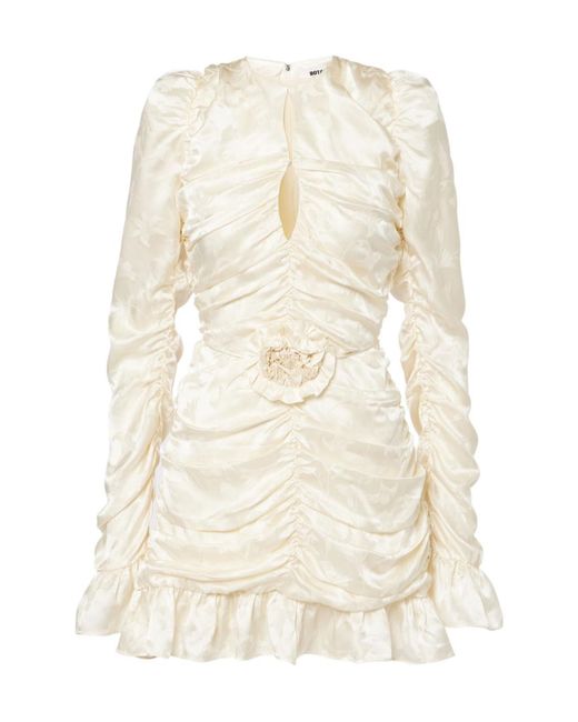 ROTATE BIRGER CHRISTENSEN Natural Bridal Ruched Silk Satin Minidress