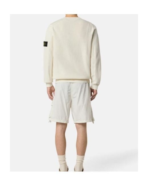 Stone Island White Textured Logo Knitted Sweater for men