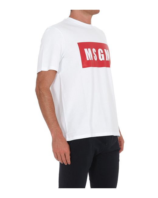 MSGM White Logo Box Print T-Shirt for men