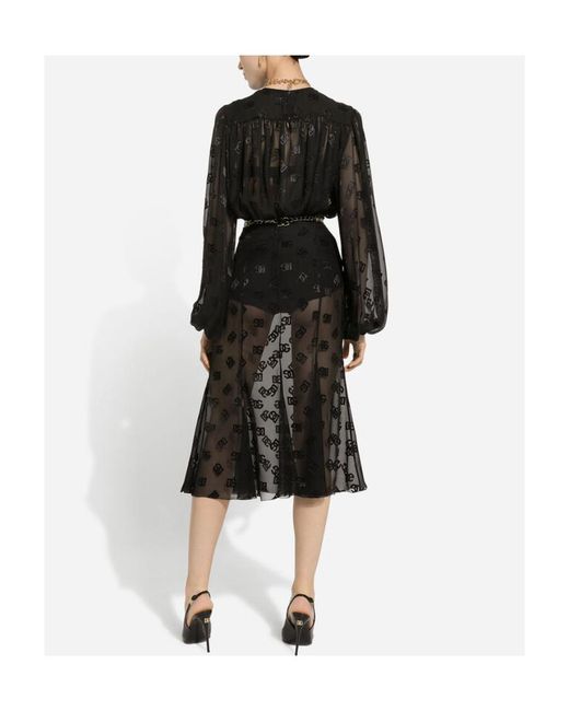 Dolce & Gabbana Black All-Over Dg Logo High Waist Godet Skirt