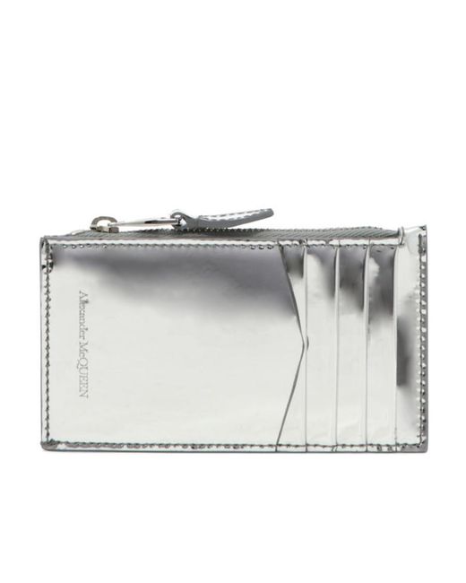 McQueen Gray Skull Embellished Zipped Wallet