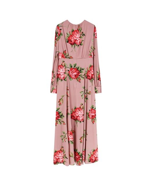 Dolce & Gabbana Red Floral Printed Long-Sleeved Midi Dress