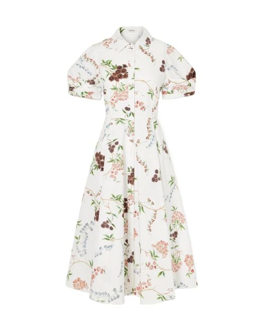 Erdem White Short-Sleeve Floral-Print Midi Dress