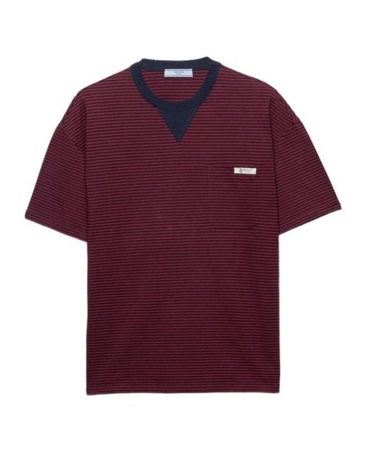 Prada Red Striped Crewneck T-Shirt