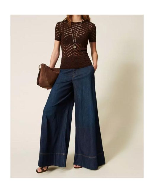 Twinset Brown Sheer Chevron Knitted Top