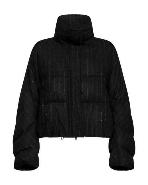 Brunello Cucinelli Black Pinstriped Padded Jacket