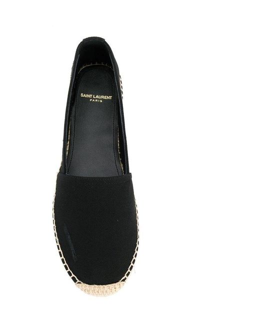 Saint Laurent Black Logo Embroidery Straw Shoes