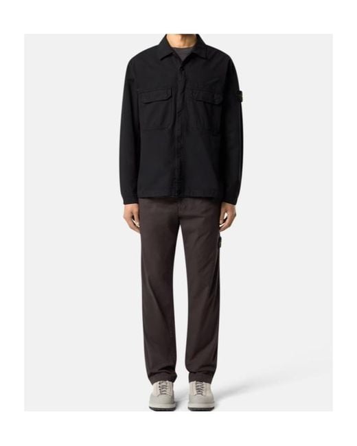 Stone Island Blue Logo Patch Long Sleeved Shirt for men