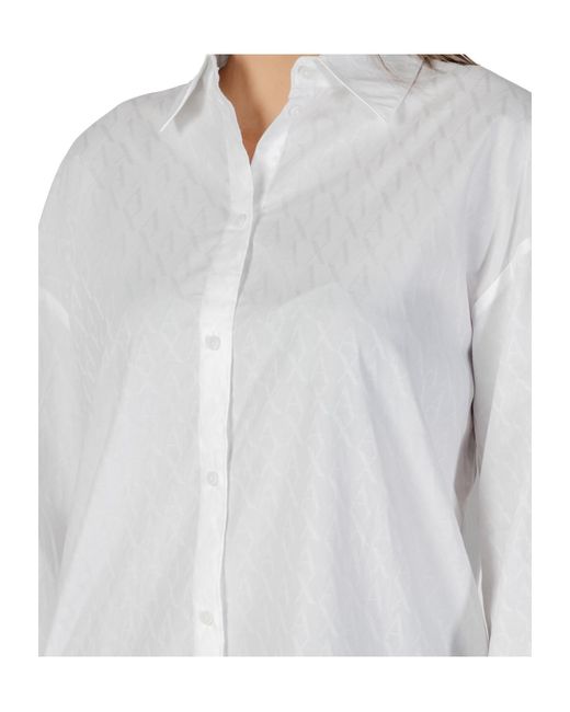 ARMANI EXCHANGE White Logo-Jacquard Long-Sleeve Shirt
