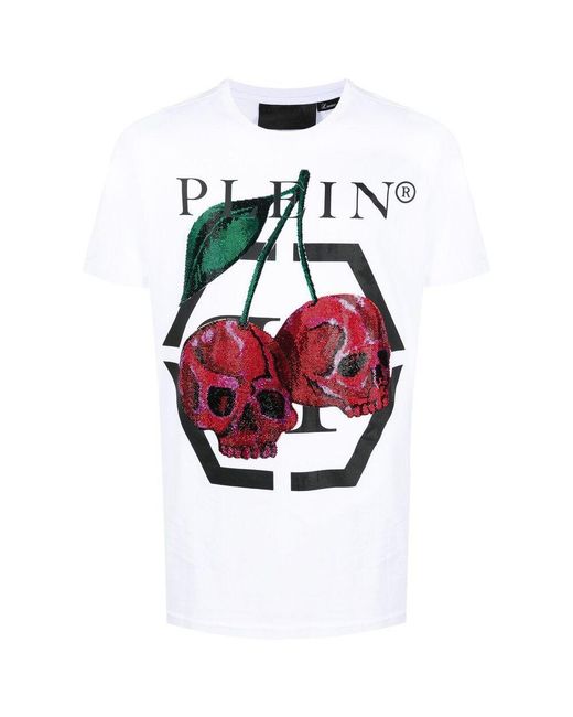 Philipp Plein Red Decorated Cherry Printed T-Shirt for men
