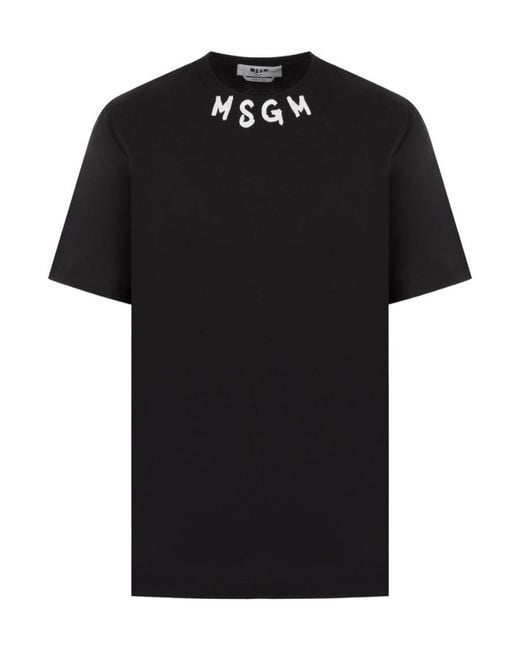 MSGM Black Logo-Print Cotton T-Shirt for men