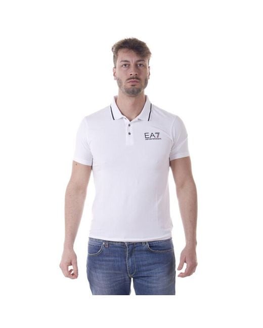 EA7 White Logo Printed Polo Shirt for men