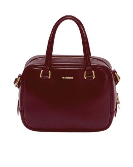 Jil Sander Red Vision Small Small-Sized Leather Crossbody Bag With Embossed Logo