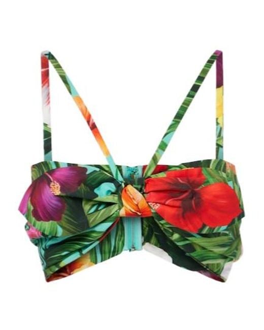 Dolce & Gabbana Green Bow-Detail Floral Cotton Bra Top