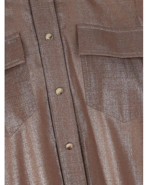 Brunello Cucinelli Brown Metallic-Effect Button-Down Shirt