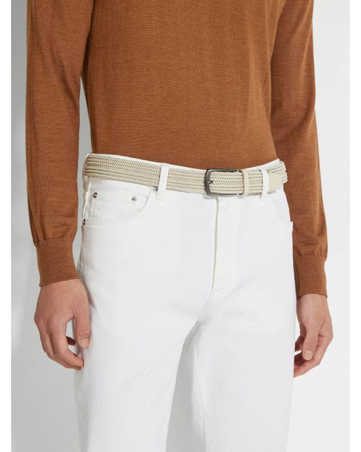 Zegna White Braided Buckle Belt for men