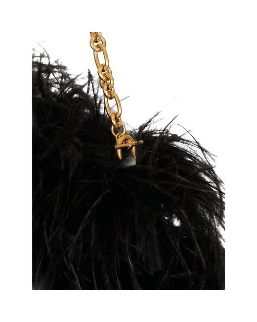 Balmain Black Anthem Feather-Detail Shoulder Bag