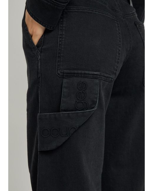 Courreges Black Hammer Logo-Embroidered Wide-Leg Jeans