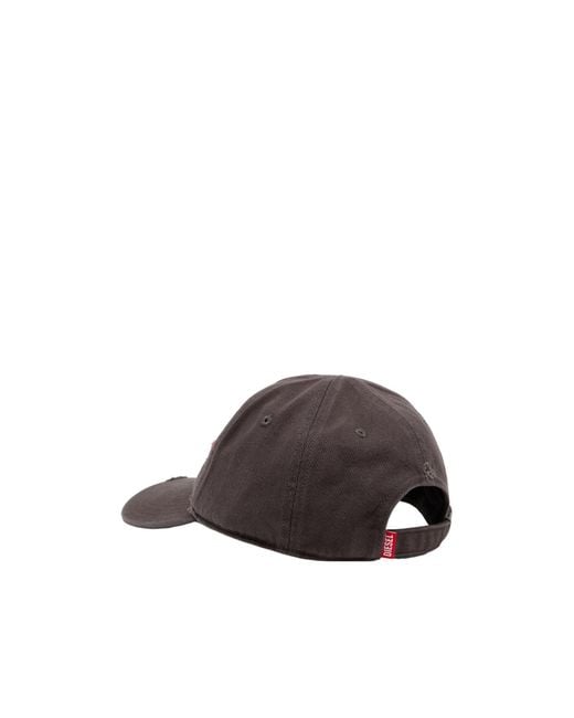 DIESEL Brown Logo Embroidered Distressed Baseball Cap for men